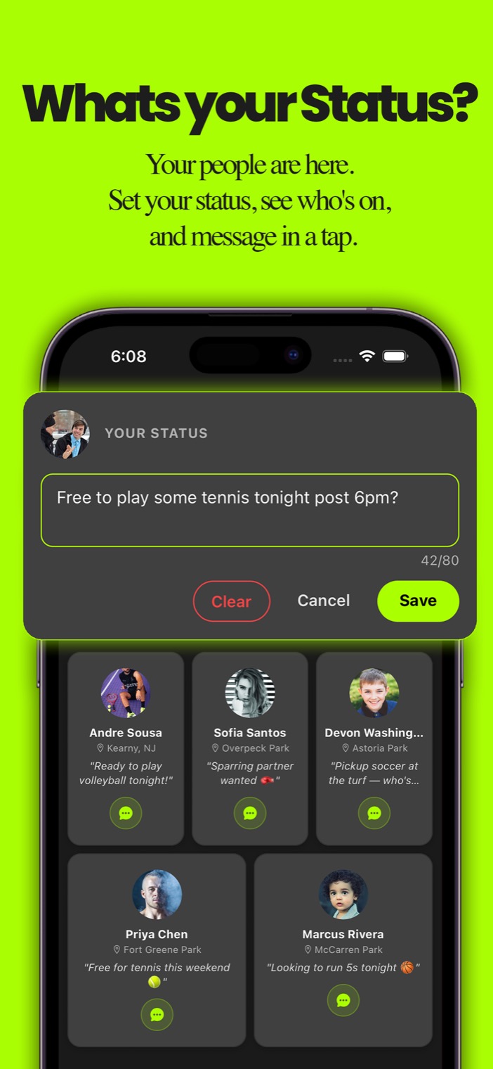 Set your status, see who is on, and message in a tap.